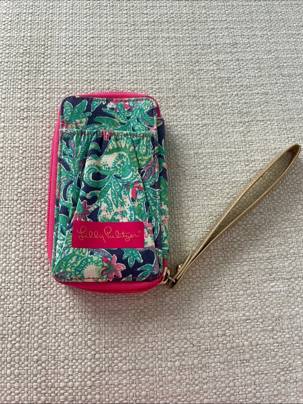 Lilly Pulitzer Tropical Print Wristlet in Pink, Green & Navy